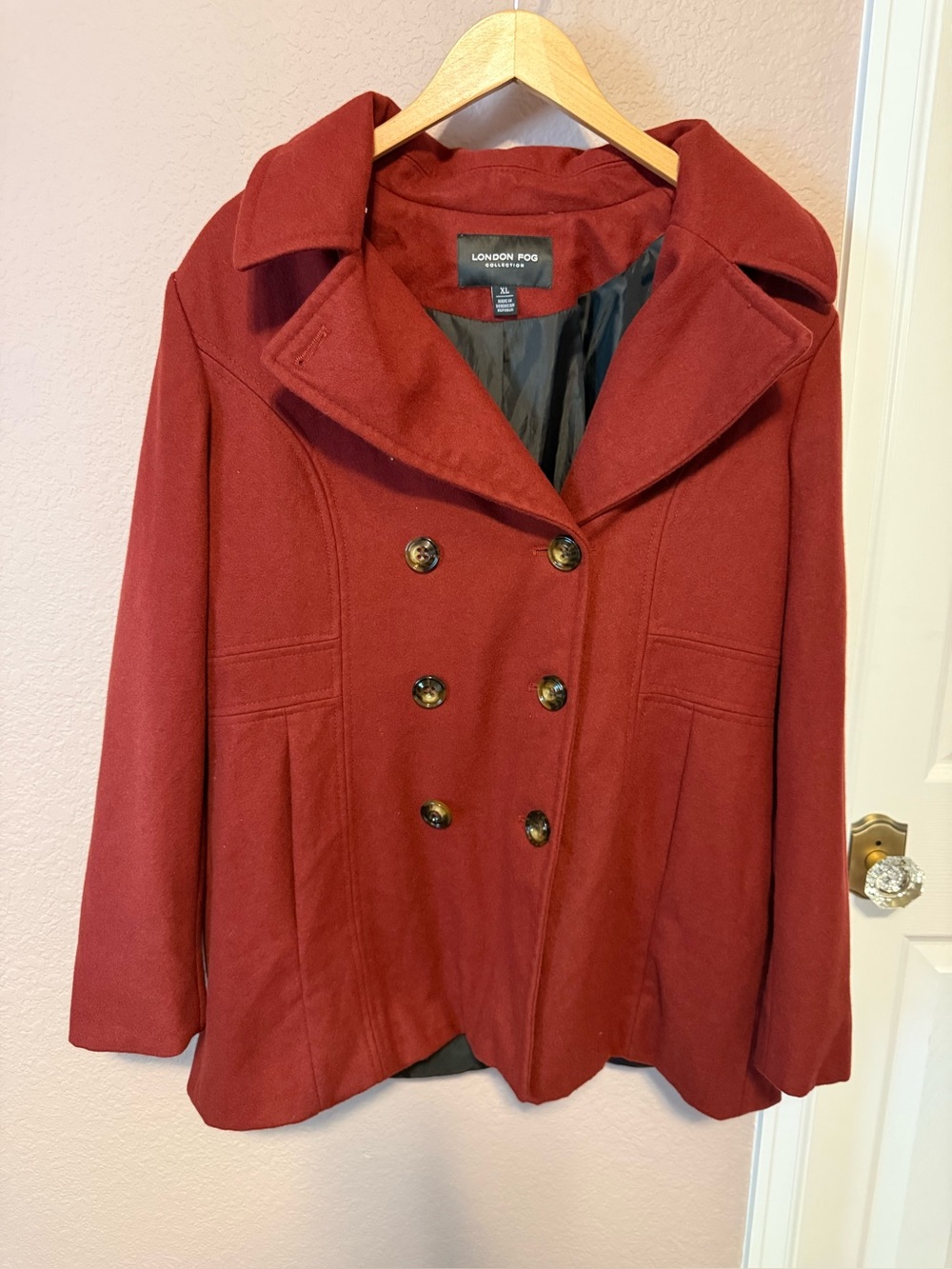 London Fog Women’s Double-Breasted Burgundy Peacoat